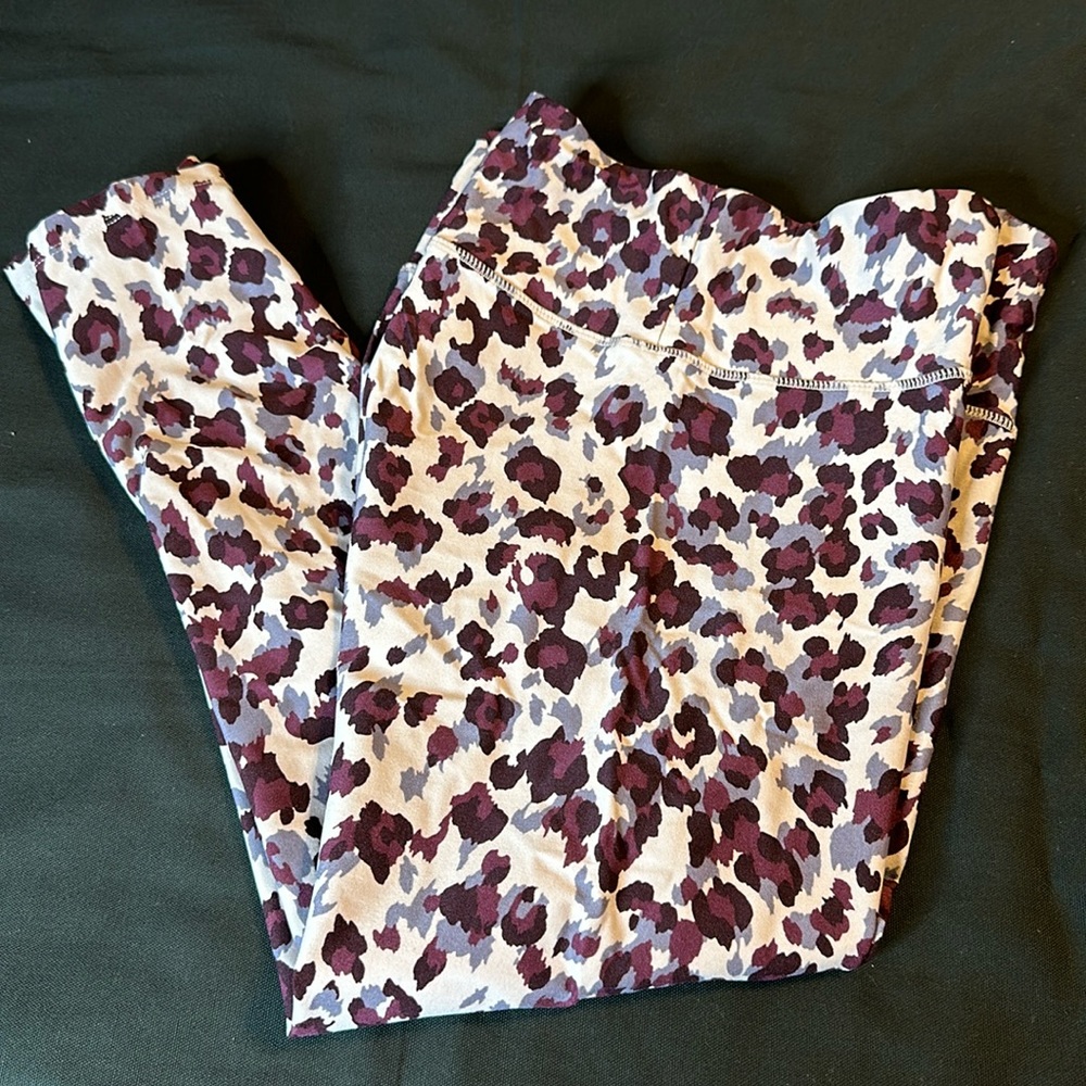 Calvin Klein Performance Wick Leggings Purple Burgundy Leopard Medium